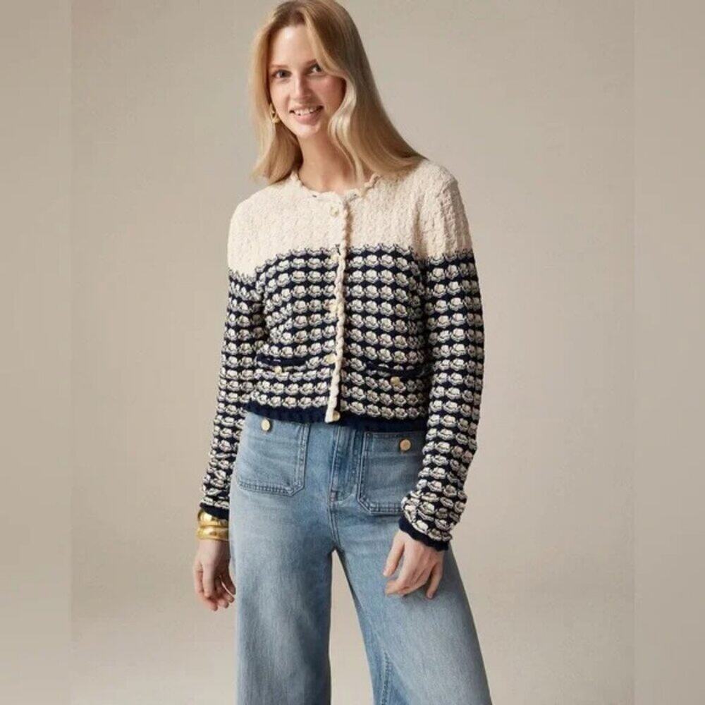 NWT J Crew Textured Crochet Lady Jacket Cardigan Sweater M